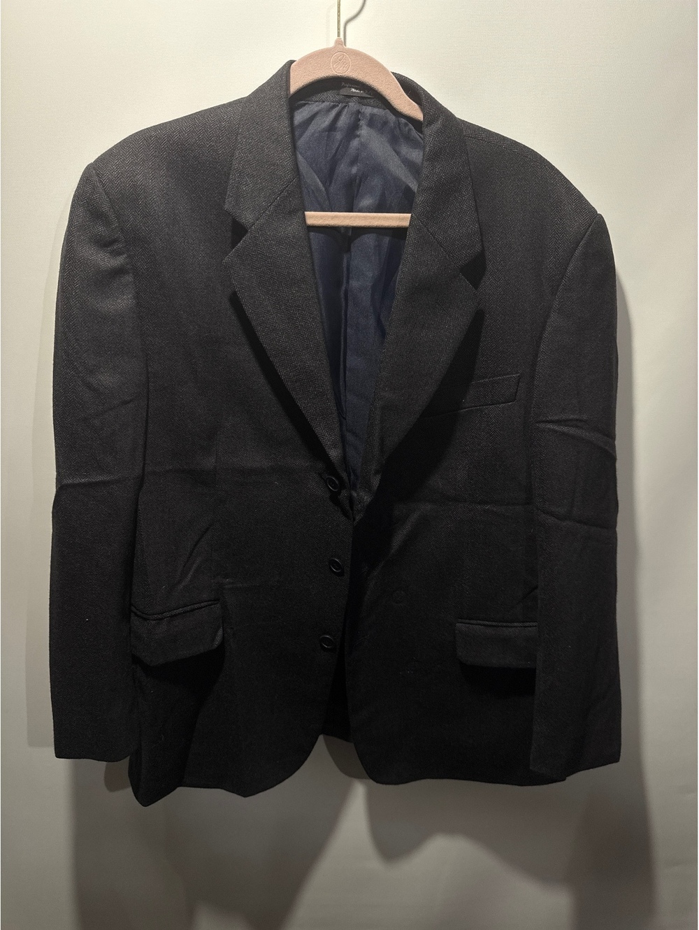 Oleg Cassini Men's Black Lambswool Blazer Suit Jacket 44S